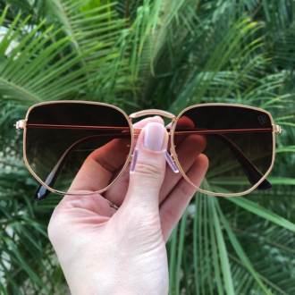 oculos de sol hexagonal rose com marrom elisa new