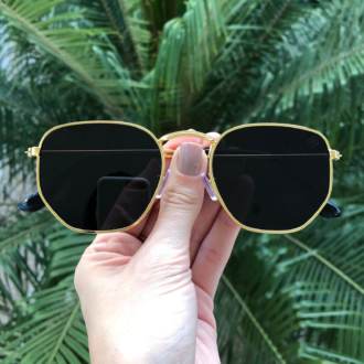 oculos de sol hexagonal dourado elisa new