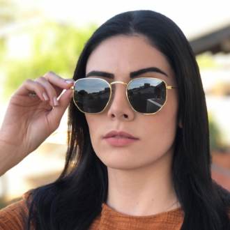 oculos de sol hexagonal dourado com verde elisa new 1