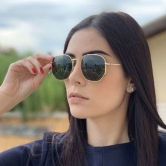 saline.com.br oculos de sol hexagonal polarizado dourado com verde