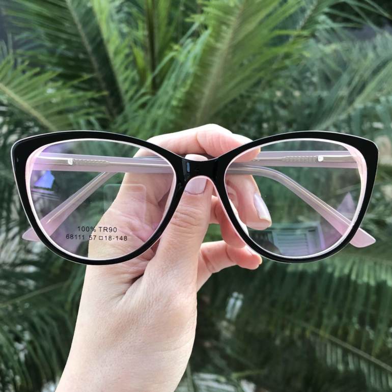 saline.com.br oculos de grau gatinho preto com rosa dina