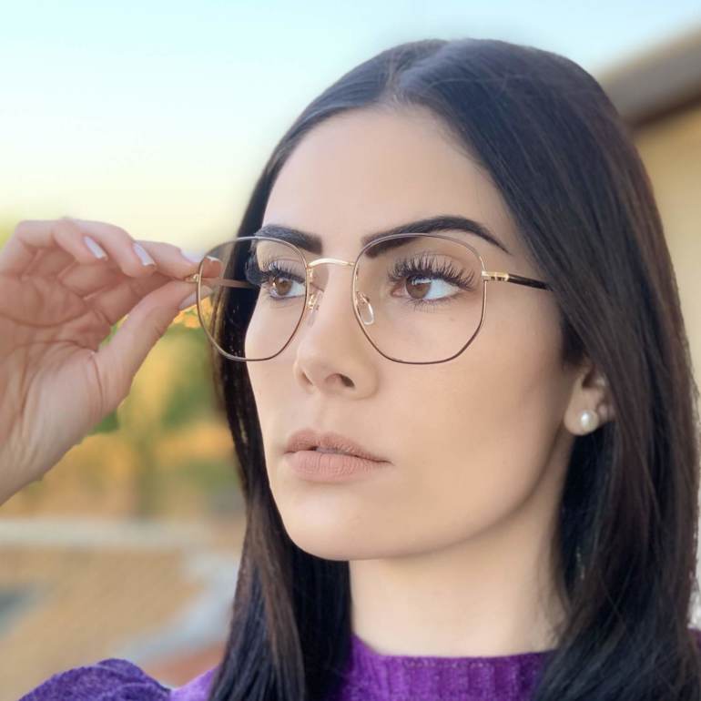 safine com br oculos de grau hexagonal dourado com preto lais