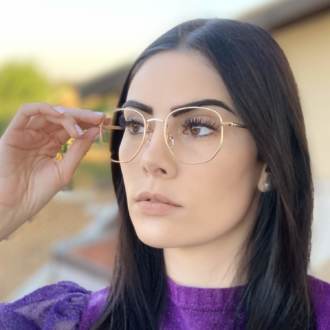 safine com br oculos de grau hexagonal dourado lais 2