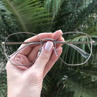 safine com br oculos de grau hexagonal prata lais