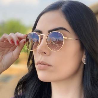 safine com br oculos de sol redondo marrom com dourado laura