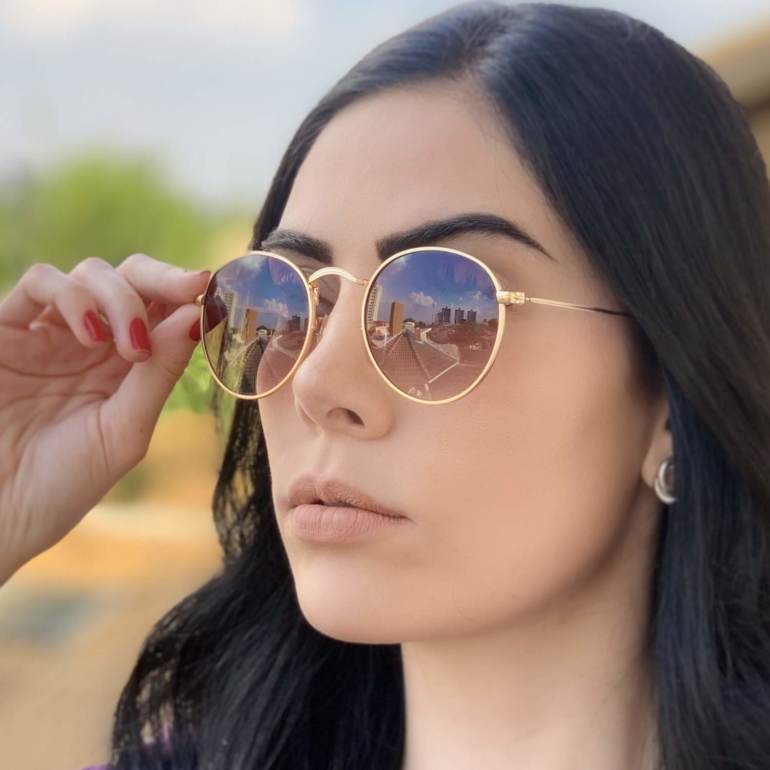 safine com br oculos de sol redondo marrom com dourado laura