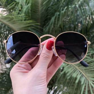 safine com br oculos de sol redondo preto com dourado laura