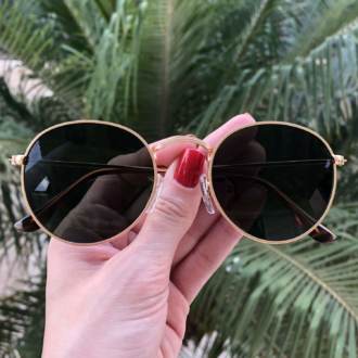 safine com br oculos de sol redondo verde com dourado laura