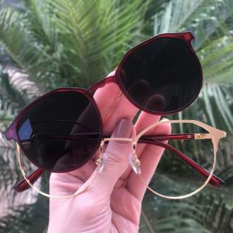 safine com br oculos 2 em 1 redondo dourado com vermelho nora