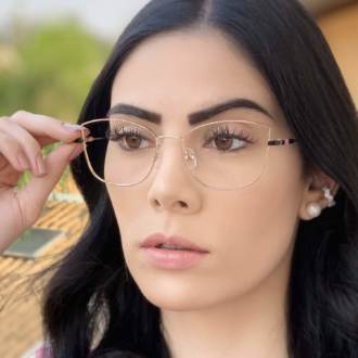 safine com br oculos de grau quadrado dourado com preto lea 1