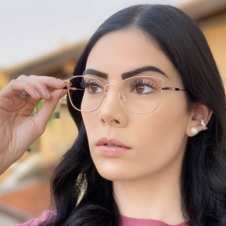 safine com br oculos de grau quadrado dourado com preto lea