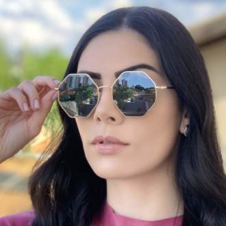 safine com br oculos de sol octagonal dourado com preto 2