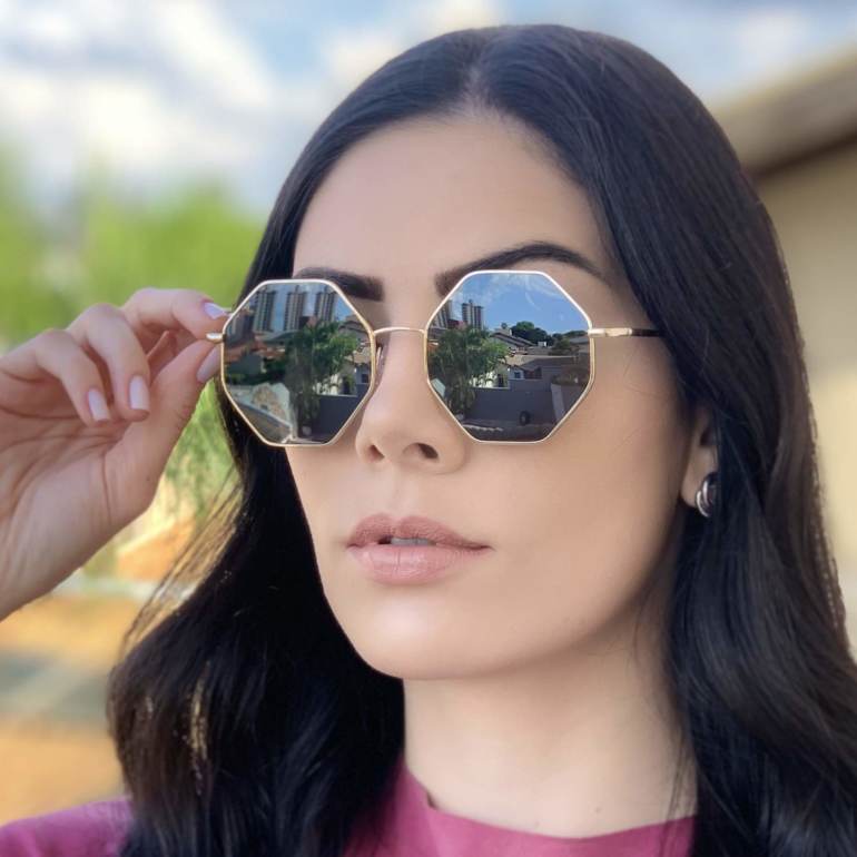 safine com br oculos de sol octagonal dourado com preto 2