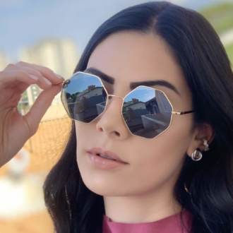 safine com br oculos de sol octagonal dourado com preto 3