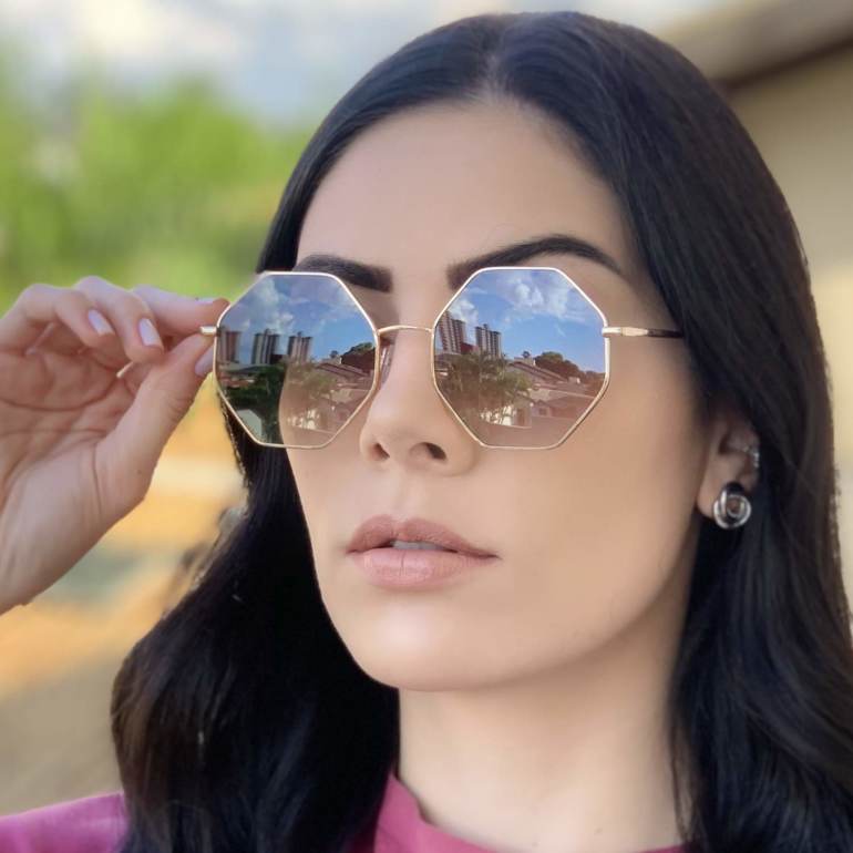 safine com br oculos de sol octagonal dourado degrade