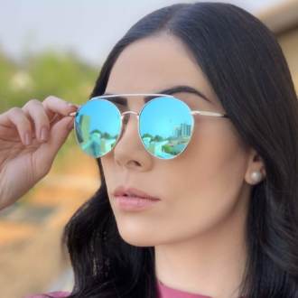 safine com br oculos de sol redondo espelhado azul lili