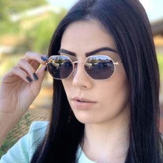safine com br oculos de sol hexagonal preto com dourado luci 1