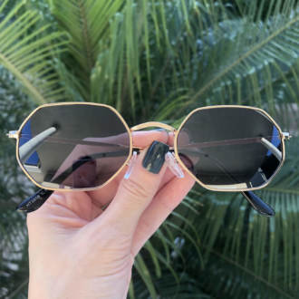 safine com br oculos de sol hexagonal preto com dourado luci