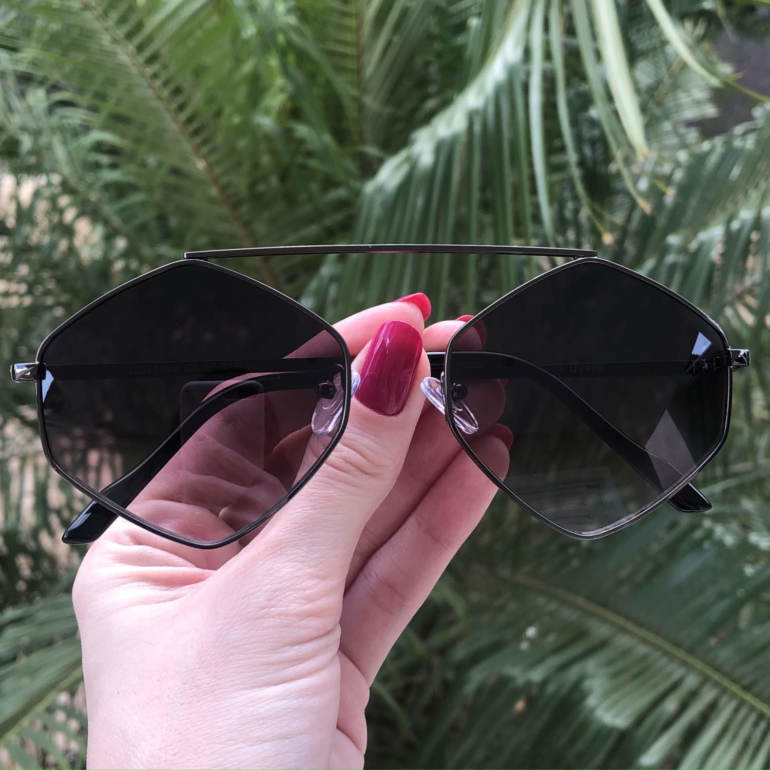 safine com br oculos de sol hexagonal preto tati