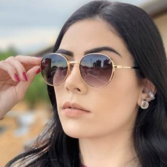 safine com br oculos de sol redondo dourado com degrade lari