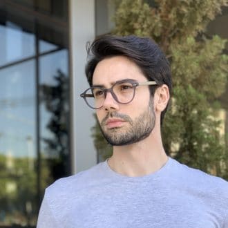 Óculos de Grau Masculino Redondo Cinza Fosco Bernardo
