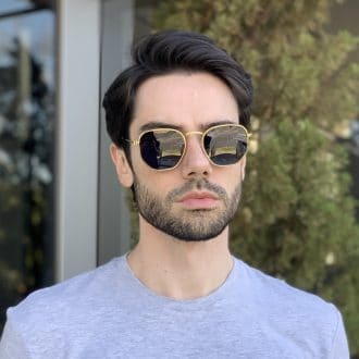 safine com br oculos de sol masculino hexagonal dourado 2