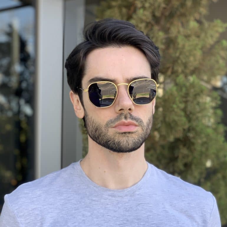 safine com br oculos de sol masculino hexagonal dourado 2