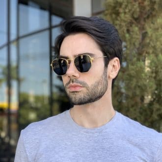 safine com br oculos de sol masculino hexagonal dourado