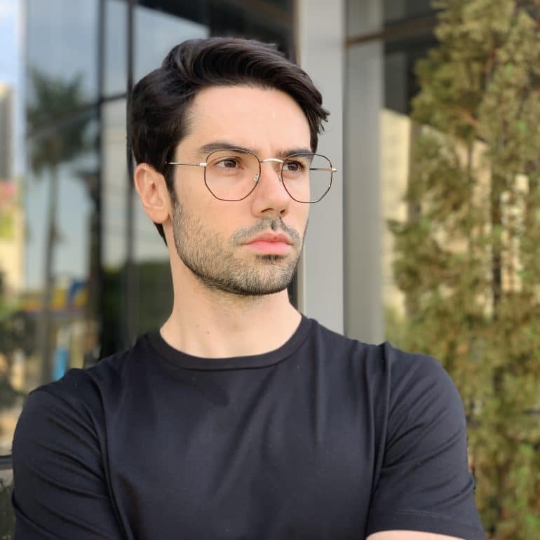 safine com br oculos de grau masculino hexagonal prata com preto 1