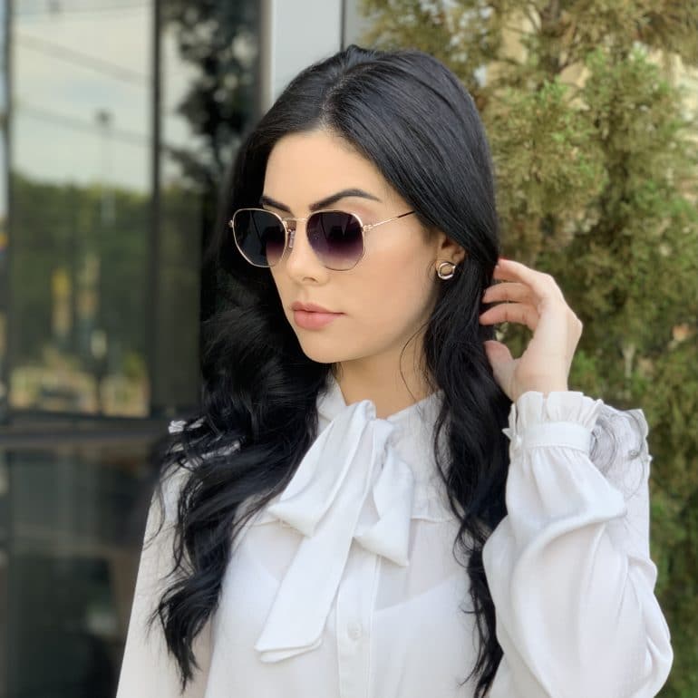 safine com br oculos de sol hexagonal dourado com degrade elisa new