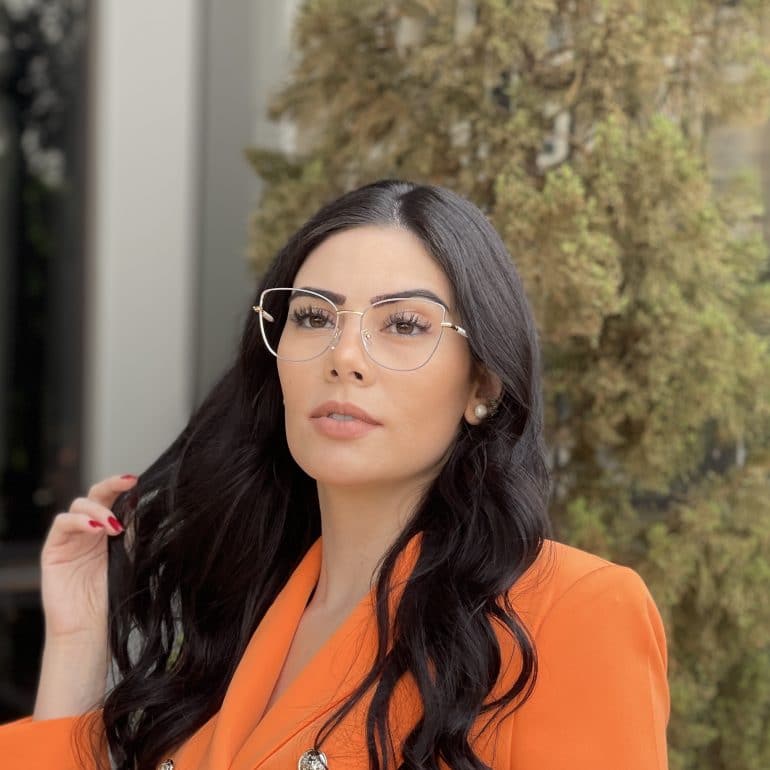 safine com br oculos de grau gatinho de metal azul com dourado malu 2
