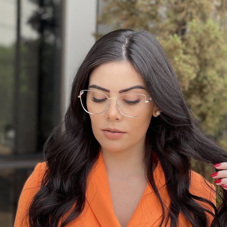 safine com br oculos de grau gatinho de metal azul com dourado malu 3