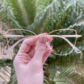 safine com br oculos de grau gatinho de metal azul com dourado malu