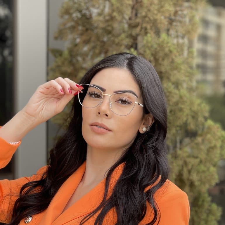 safine com br oculos de grau gatinho de metal azul com dourado malu 4