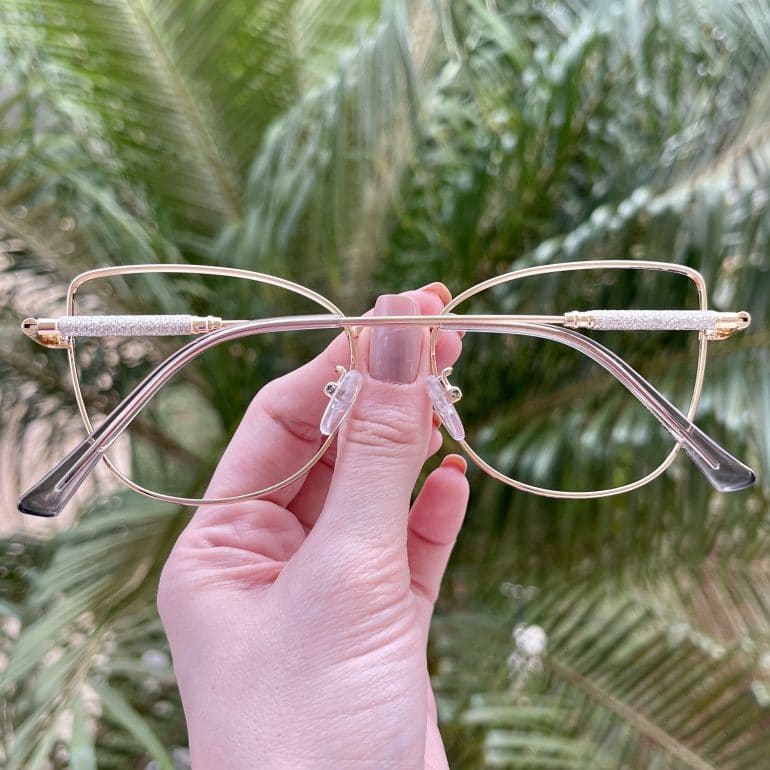 safine com br oculos de grau gatinho de metal azul com dourado malu 5