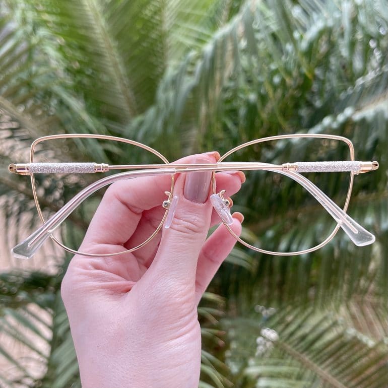 safine com br oculos de grau gatinho de metal azul com dourado malu