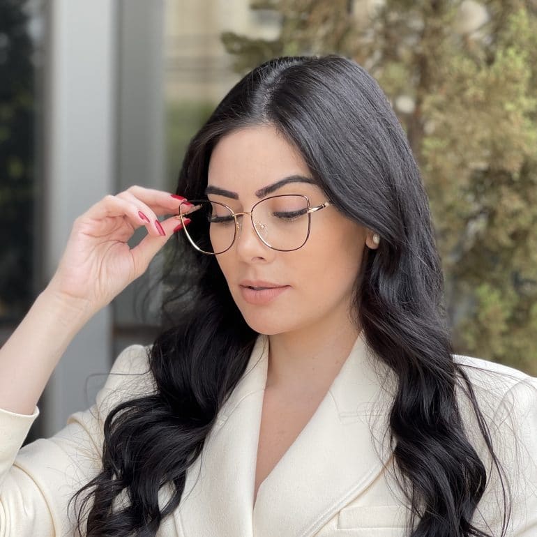 safine com br oculos de grau gatinho de metal preto com dourado malu 2