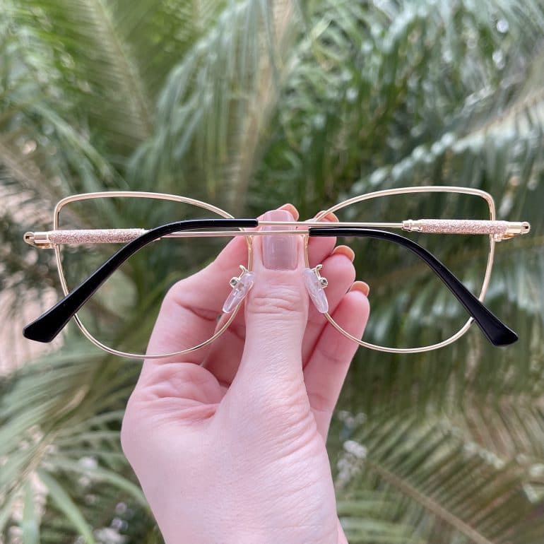 safine com br oculos de grau gatinho de metal preto com dourado malu