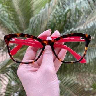 safine com br oculos de grau gatinho em acetato tartaruga com vermelho jolie