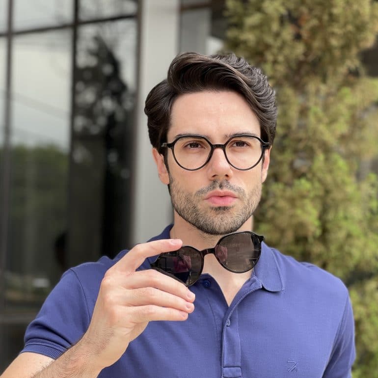Óculos 2 em 1 Clip-On Masculino Redondo Preto Felipe
