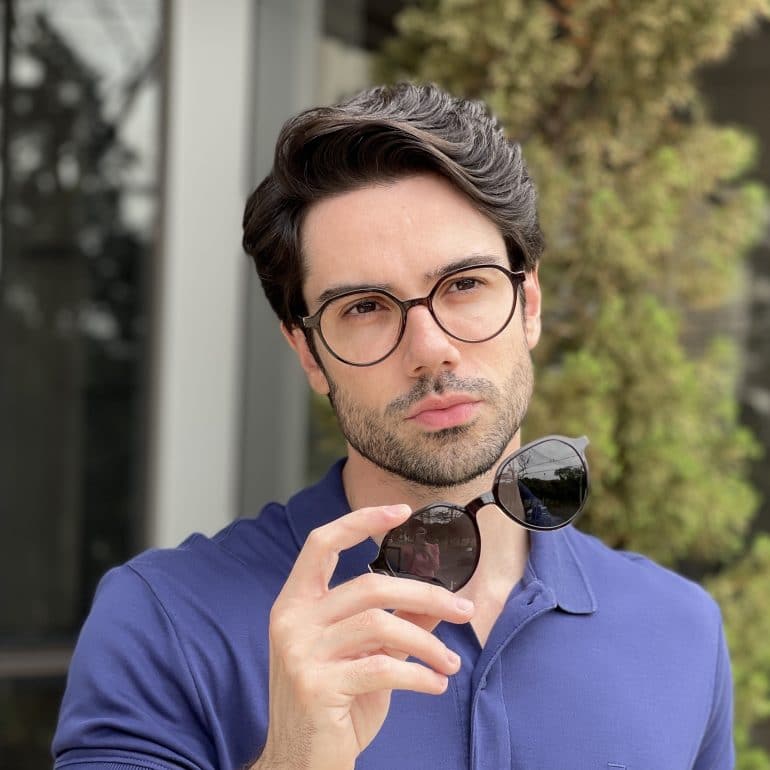 Óculos 2 em 1 Clip-On Masculino Redondo Marrom Felipe
