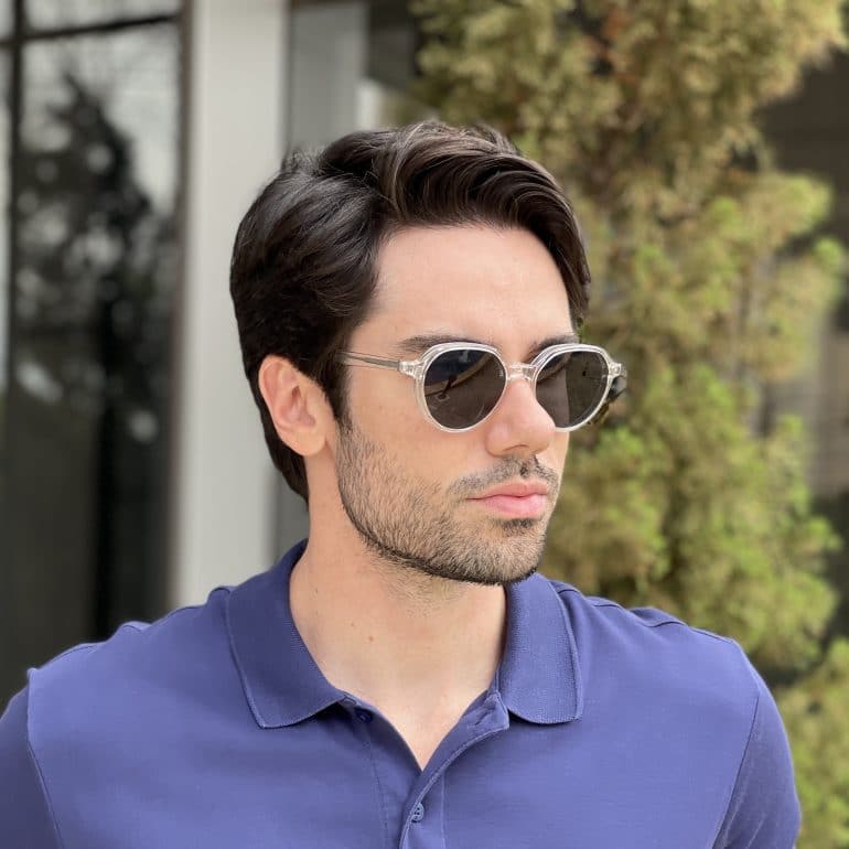 Óculos 2 em 1 Clip-On Masculino Redondo Transparente Felipe