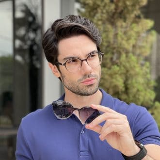 Óculos 2 em 1 Clip-On Masculino Redondo Preto Transparente Felipe