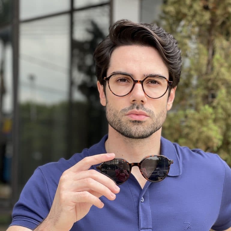 Óculos 2 em 1 Clip-On Masculino Redondo Tartaruga Felipe