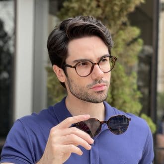 Óculos 2 em 1 Clip-On Masculino Redondo Tartaruga Felipe