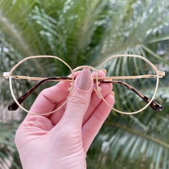 oculos 2 em 1 clip on hexagonal dourado com preto maisa