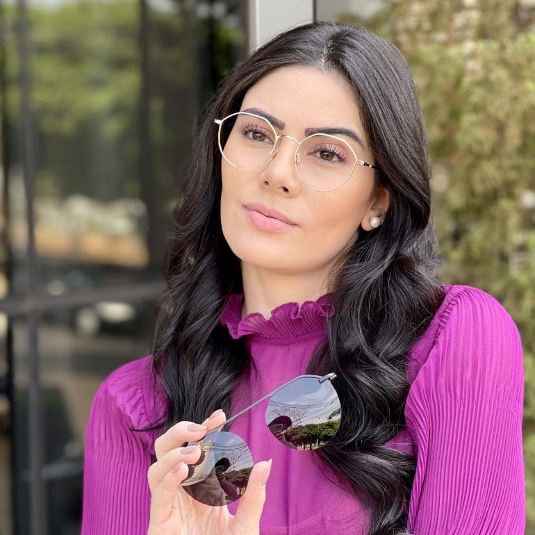 oculos 2 em 1 clip on hexagonal dourado com preto maisa