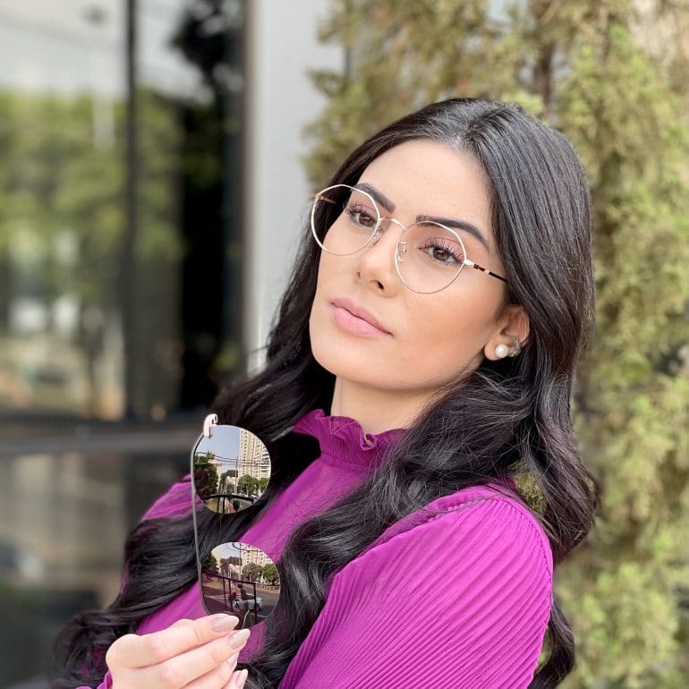 oculos 2 em 1 clip on hexagonal rose maisa