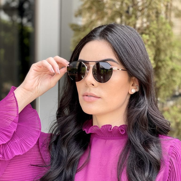 oculos 2 em 1 clip on hexagonal rose maisa