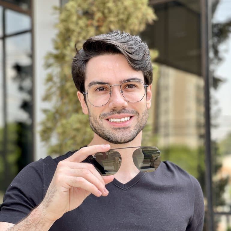 Óculos 2 em 1 Clip-On Masculino Hexagonal Grafite